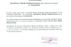 wyniki konkursu - dyrektor Szkoły Podstawowej Nr 3