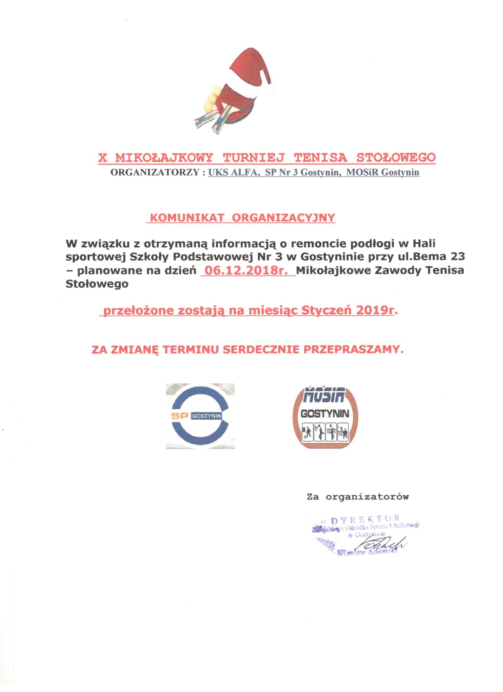 Zmiana terminu zawodów