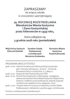 79. Rocznica rozstrzelania mieszkańców Gostynina i Ziemi gostynińskiej w Woli Łąckiej