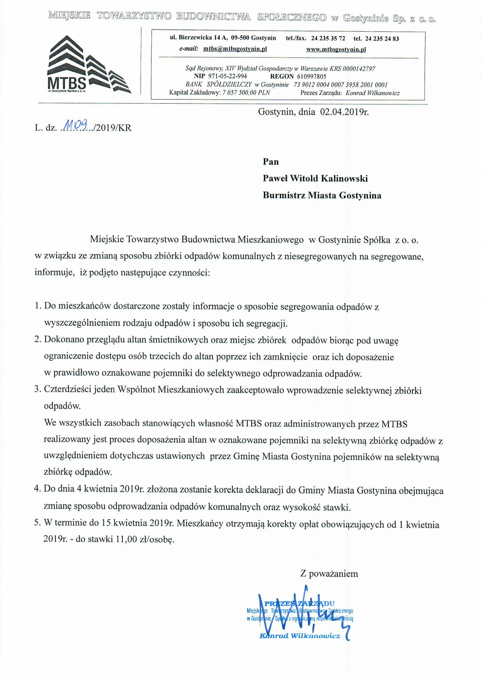 Informacja MTBS dla mieszkańców