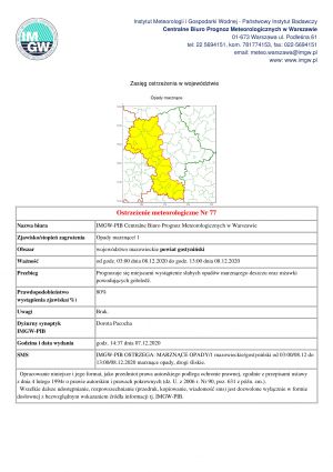 Ostrzeżenie meteorologiczne Nr 77