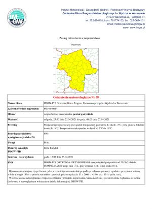 Ostrzeżenie meteorologiczne Nr 38