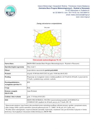 Ostrzeżenie meteorologiczne Nr 42