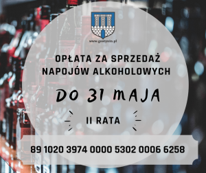 baner z informacją o zapłacie II raty za korzystanie z zezwoleń na sprzedaż alkoholu