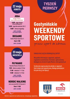Plakat promujący wydarzenie "Gostynińskie weekendy sportowe"