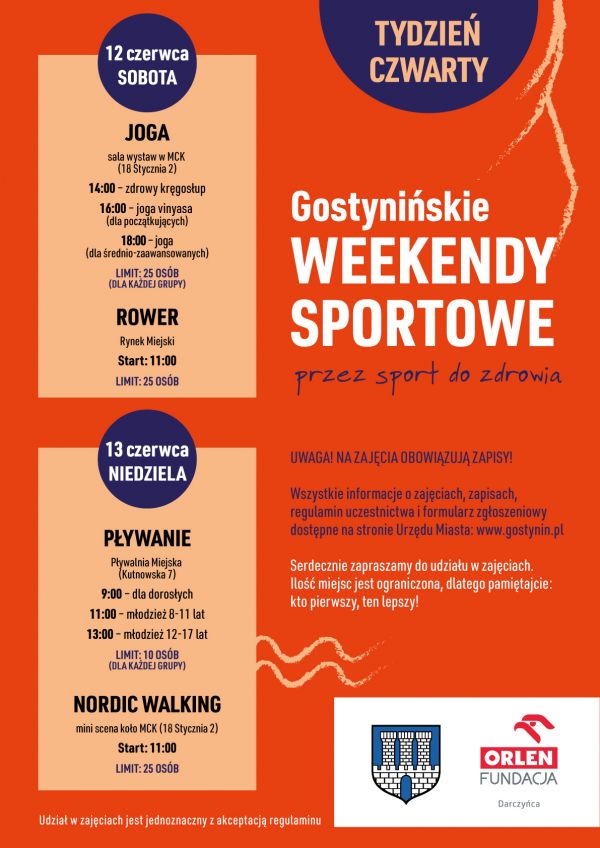 Plakat promujący wydarzenie "Gostynińskie weekendy sportowe"