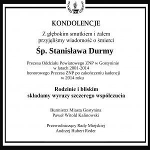 kondolencje - nie żyje Śp. Stanisław Durma