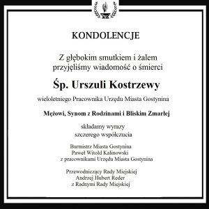 Kondolencje - nie żyje Urszula Kostrzewa