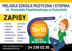 Plakat promujący rekrutację do Miejskiej Szkoły Muzycznej