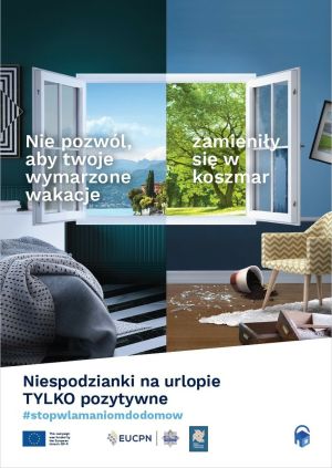 Plakat KPP - zabezpiecz dom przed urlopem