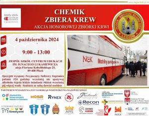 04.10, godz. 9-13 - "Chemik Zbiera Krew", Krwiobus w Zespole Szkół Centrum Edukacji w Płocku
