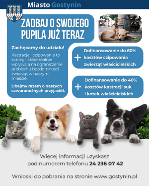 Dofinansowanie zabiegów czipowania i kastracji zwierząt właścicielskich w Gostyninie