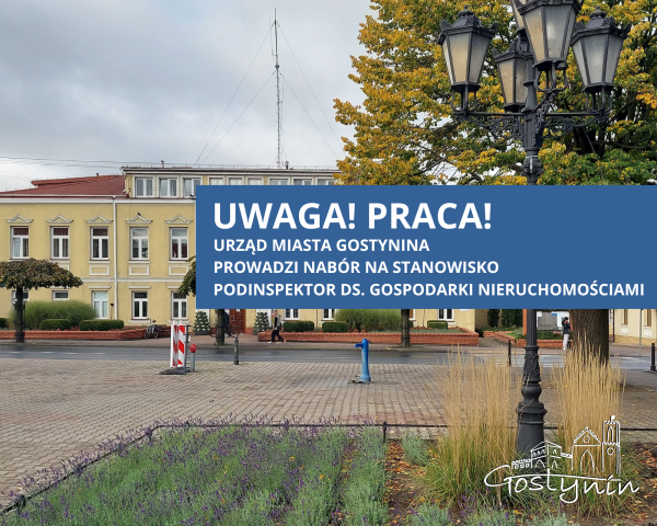 BURMISTRZ MIASTA GOSTYNINA OGŁASZA NABÓR NA WOLNE STANOWISKO PRACY - Podinspektor ds. gospodarki nieruchomościami