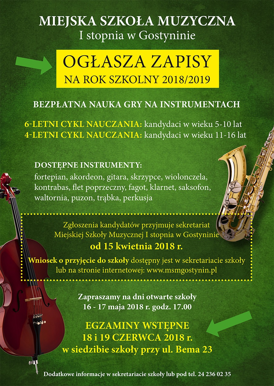 Miejska Szkoła Muzyczna I stopnia w Gostyninie ogłasza rekrutację !