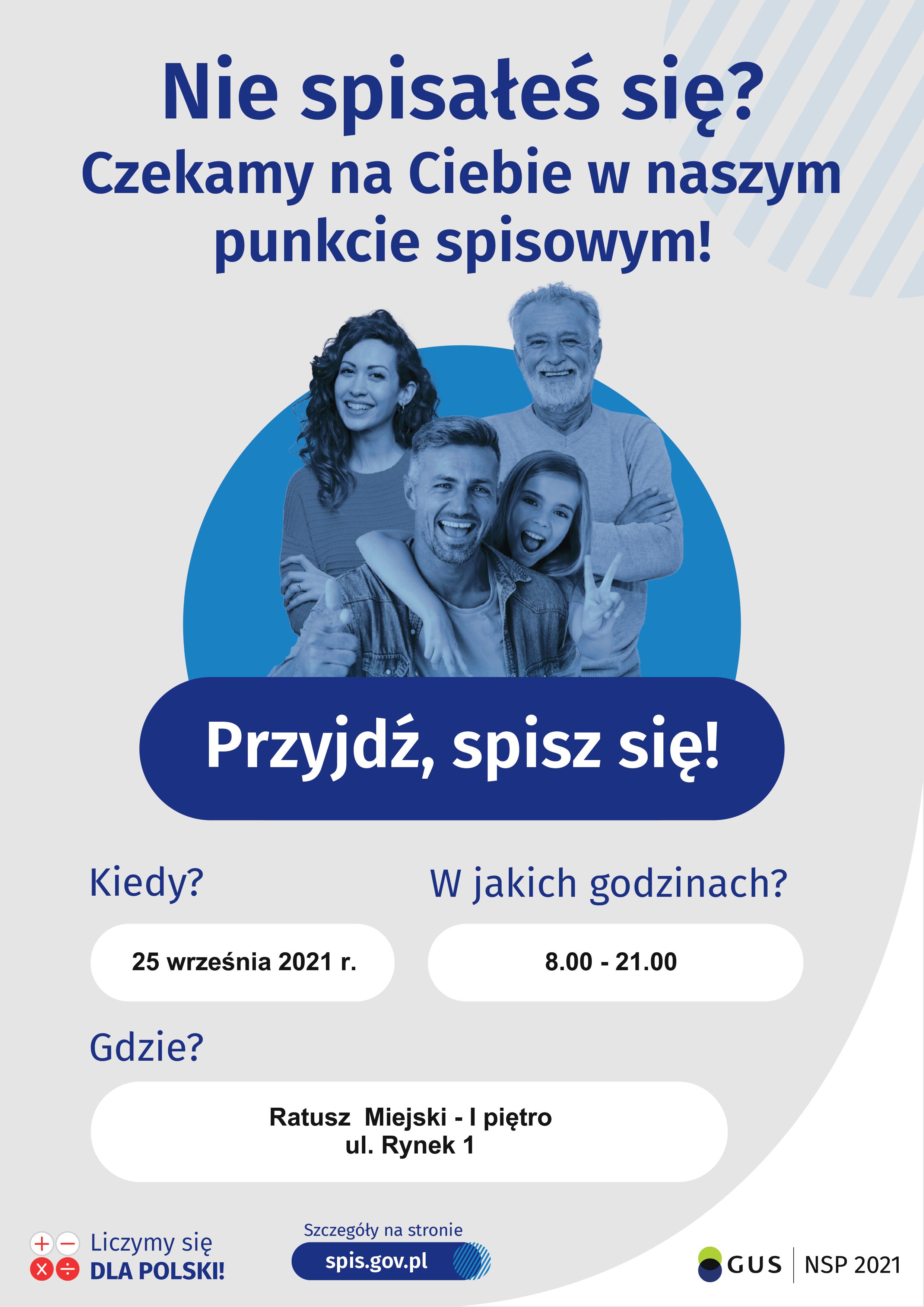 Jeszcze się nie spisałeś? W sobotę, 25 września, punkt spisowy w Ratuszu będzie działać do godz. 21.00